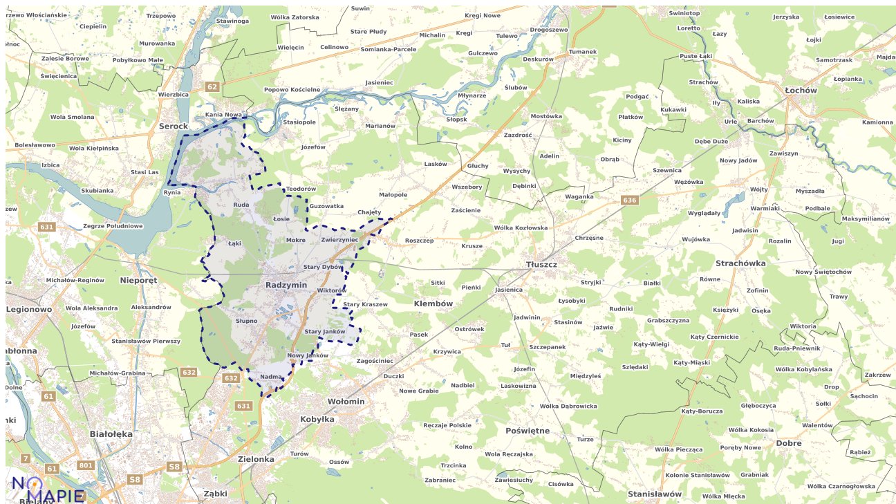 Mapa obszarów ochrony przyrody Radzymina