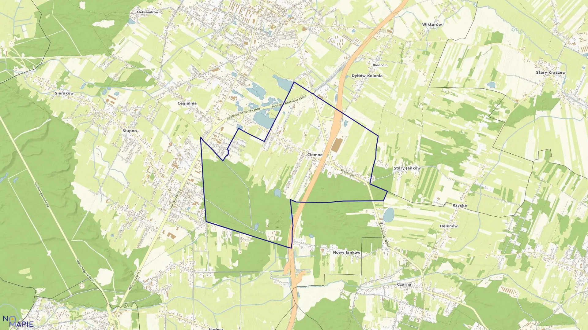 Mapa obrębu CIEMNE w gminie Radzymin