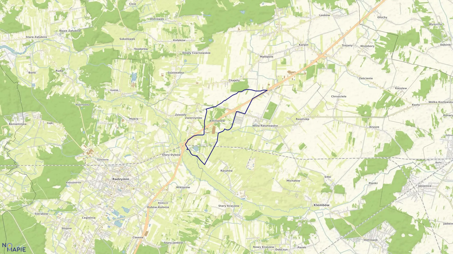 Mapa obrębu EMILIANÓW w gminie Radzymin