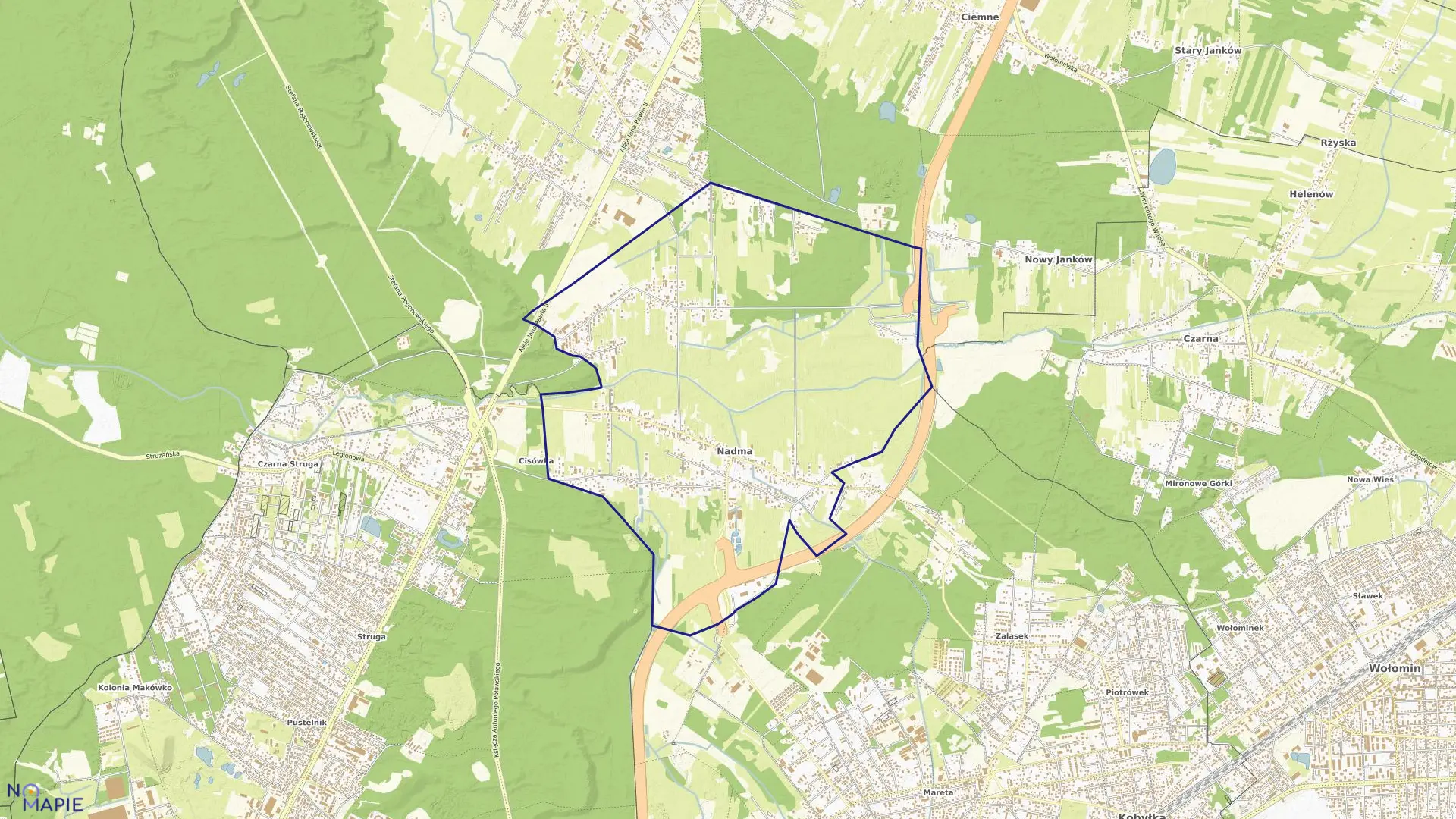 Mapa obrębu NADMA w gminie Radzymin