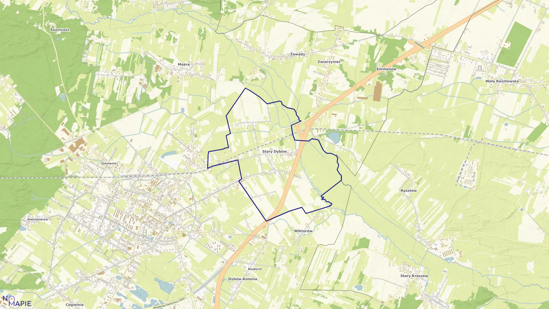 Mapa obrębu STARY DYBÓW w gminie Radzymin