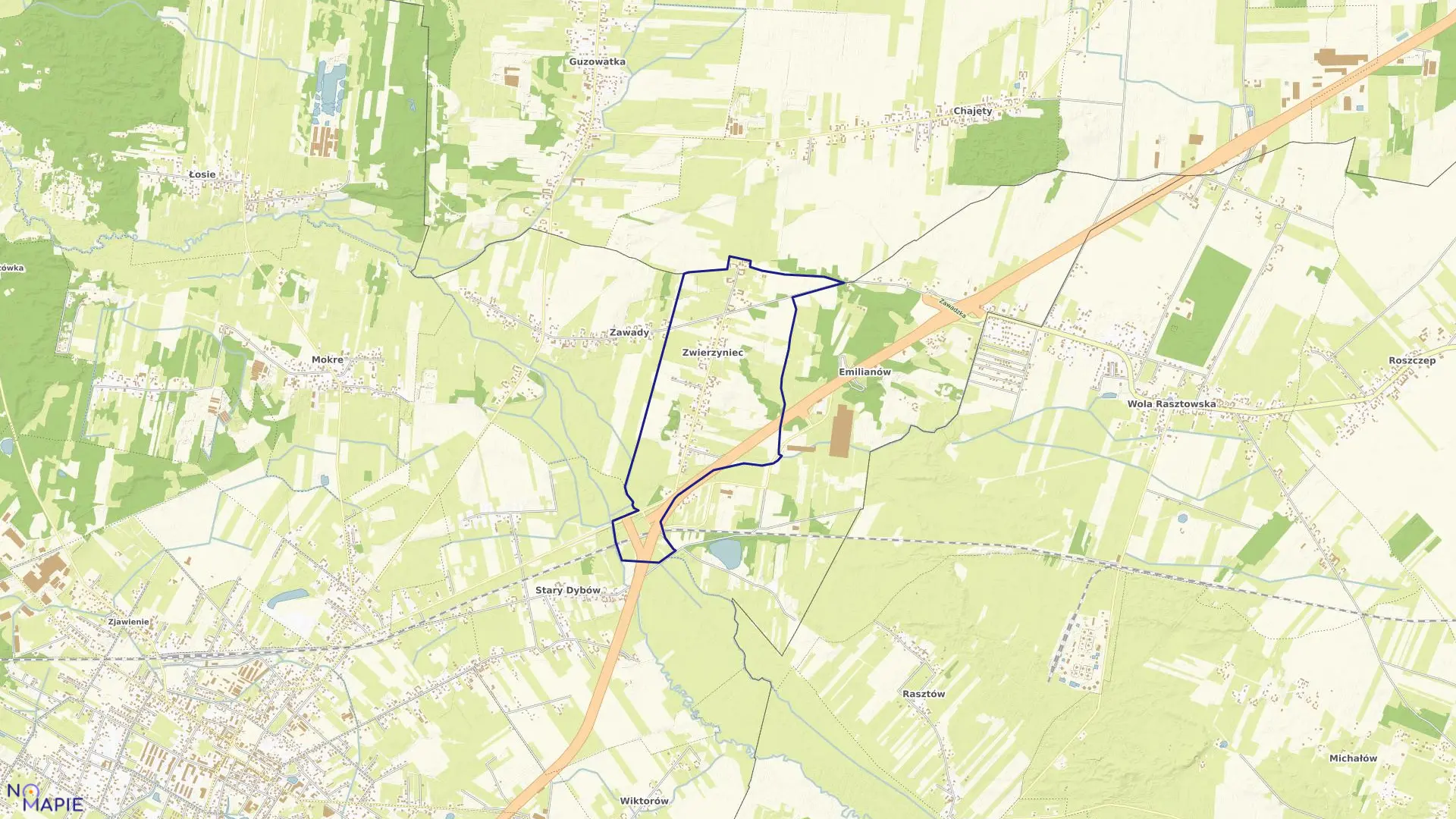 Mapa obrębu ZWIERZYNIEC w gminie Radzymin